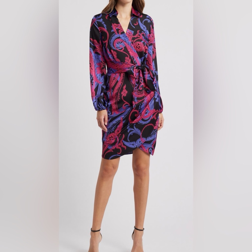 NWT Tahari ASL Paisley Side Drape
Long Sleeve Satin Like Dress